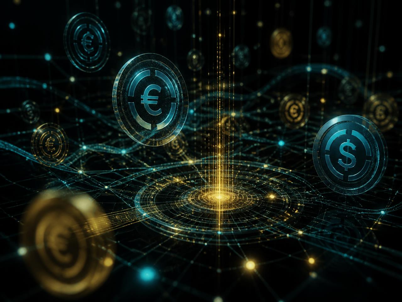 Visualisering av Bank 512-nodnätverk med EURC- och USDC-stablecoins